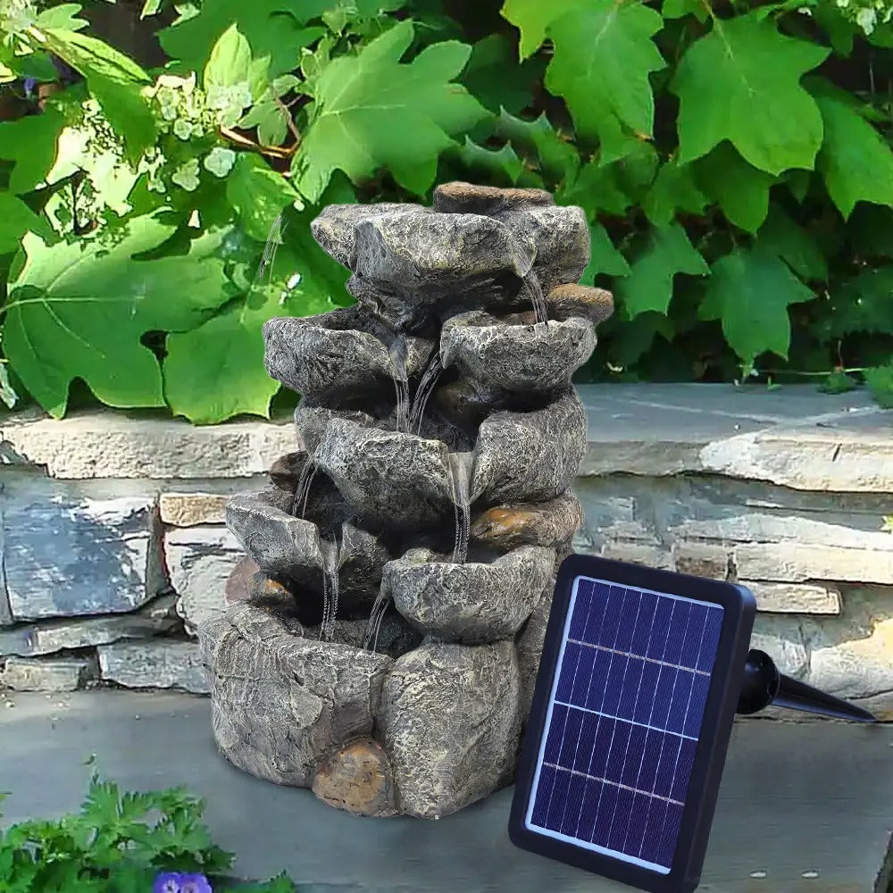 SolarCascade™ – LED-Powered Tranquil Stream – Outdoor Rock Fountain